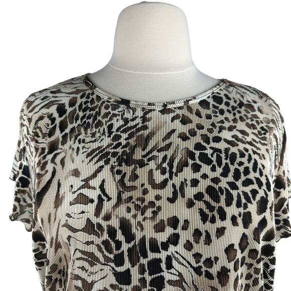 Dressbarn Leopard Print Short Sleeve Top Brown Tan Camel Shirt Plus Sz 3X - Picture 3 of 10